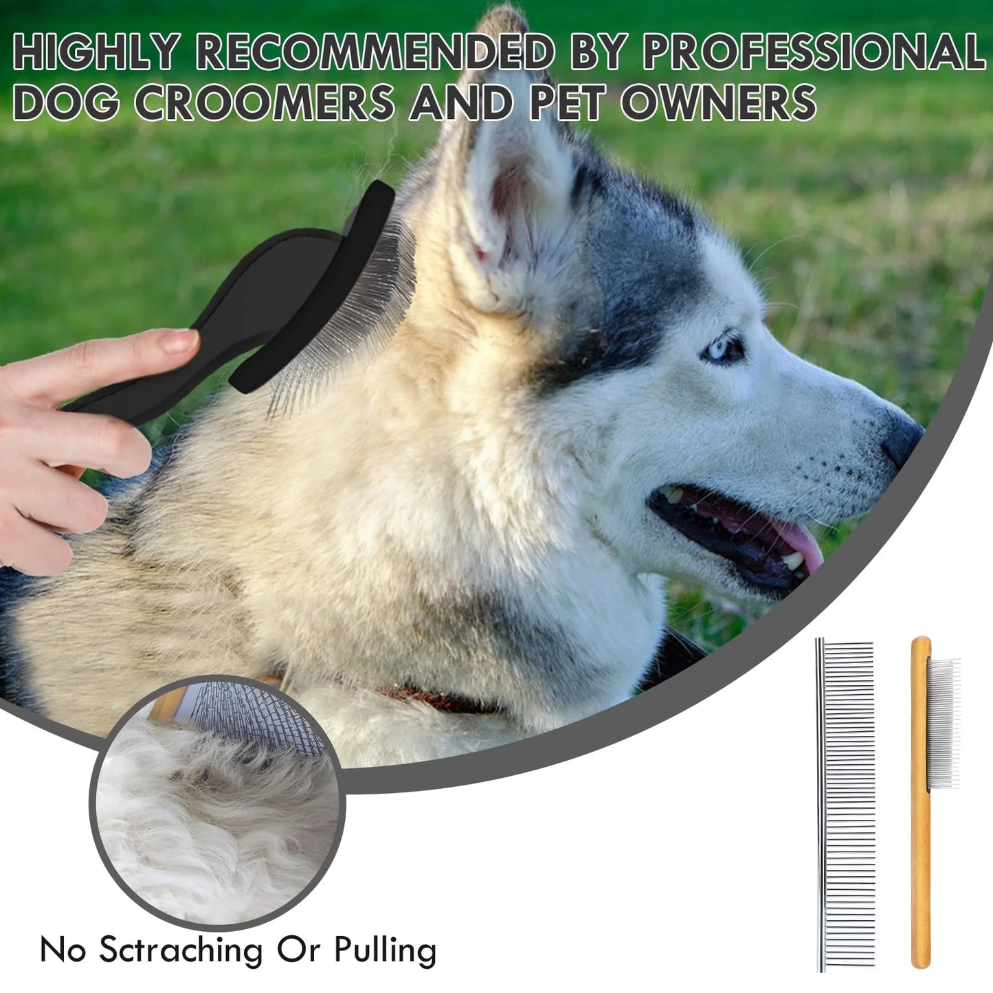 Dog Slicker Brush for Medium or Long Haired Dogs, Long Pin Slicker Brush for Removes Loose Hair, Tangles and Knots, Best Grooming Tools, Black