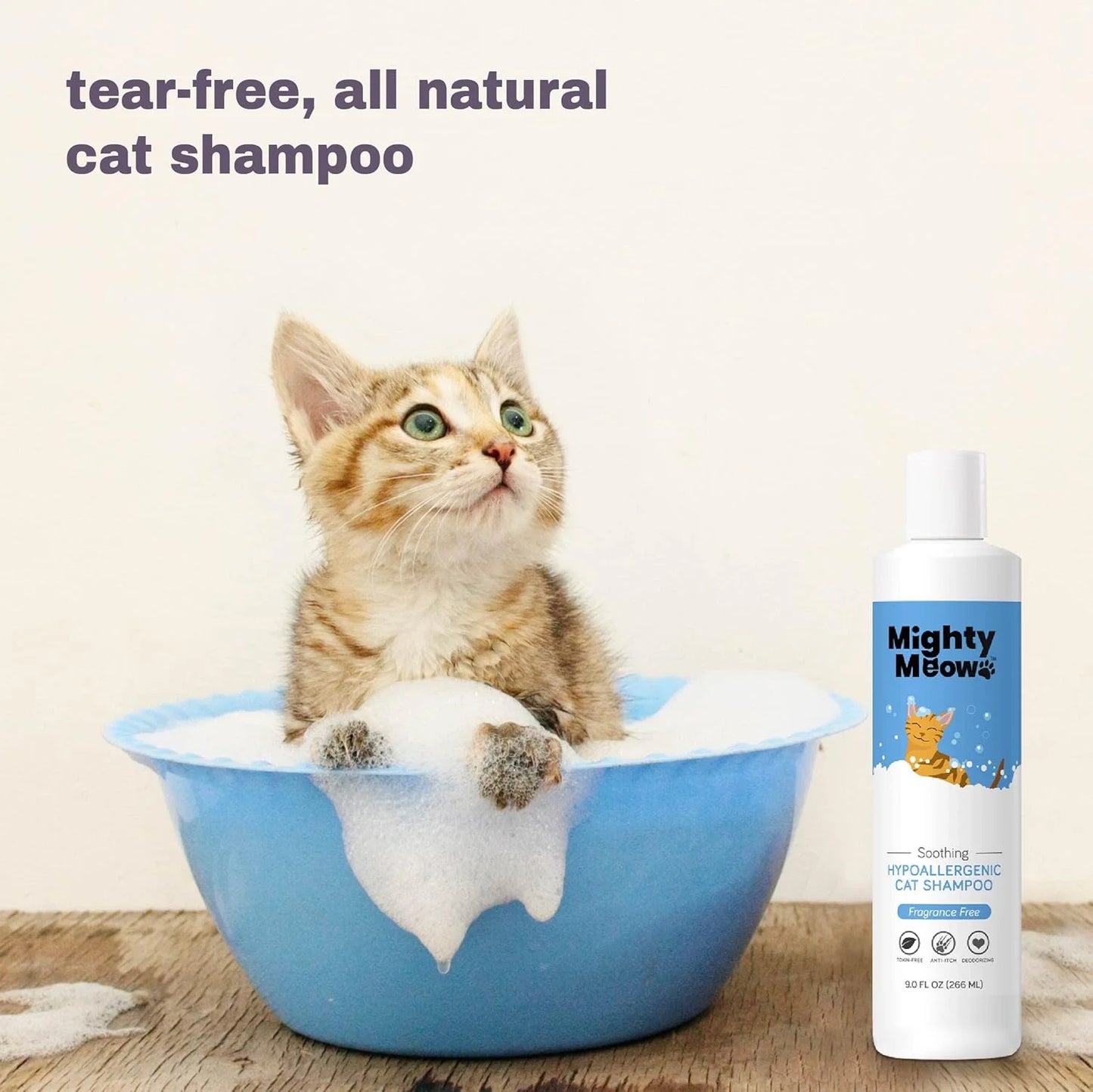 Hypoallergenic Cat Shampoo, Anti-Itch & Soothing Shampoo for Cats and Kittens, Natural & Fragrance-Free (9Oz)