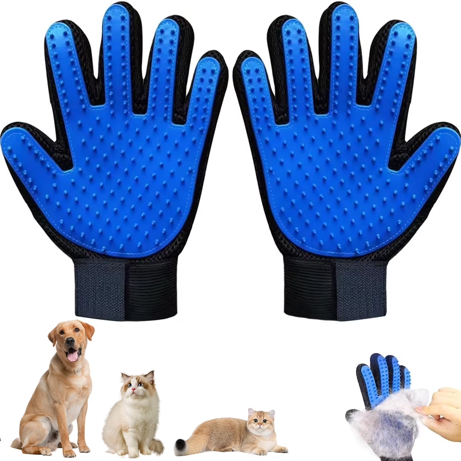 Pet Hair Remover Glove,1 Pair Grooming Gloves Brush for Dog & Cat with Long & Short Fur,Blue