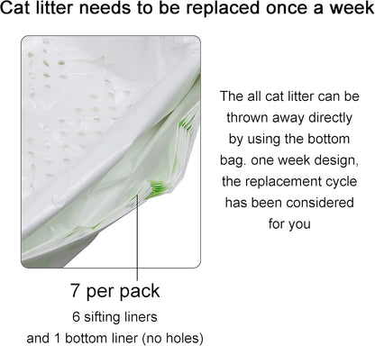 Sifting Cat Litter Box Liners, Litter Pan Disposable Bags 2 Mil Thickened Cat Litter Liners with Drawstring Weekly 7 Pack Litter Bags for Easy Cleaning (L (Pack of 28))
