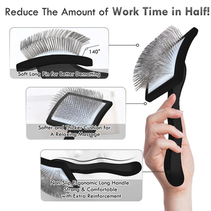Dog Slicker Brush for Medium or Long Haired Dogs, Long Pin Slicker Brush for Removes Loose Hair, Tangles and Knots, Best Grooming Tools, Black