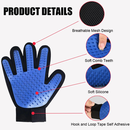 Pet Hair Remover Glove,1 Pair Grooming Gloves Brush for Dog & Cat with Long & Short Fur,Blue