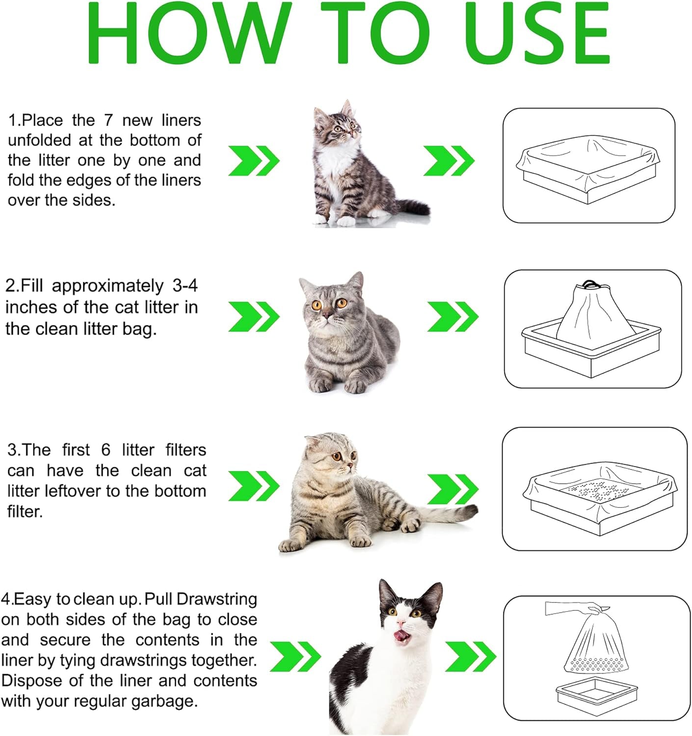Sifting Cat Litter Box Liners, Litter Pan Disposable Bags 2 Mil Thickened Cat Litter Liners with Drawstring Weekly 7 Pack Litter Bags for Easy Cleaning (L (Pack of 28))