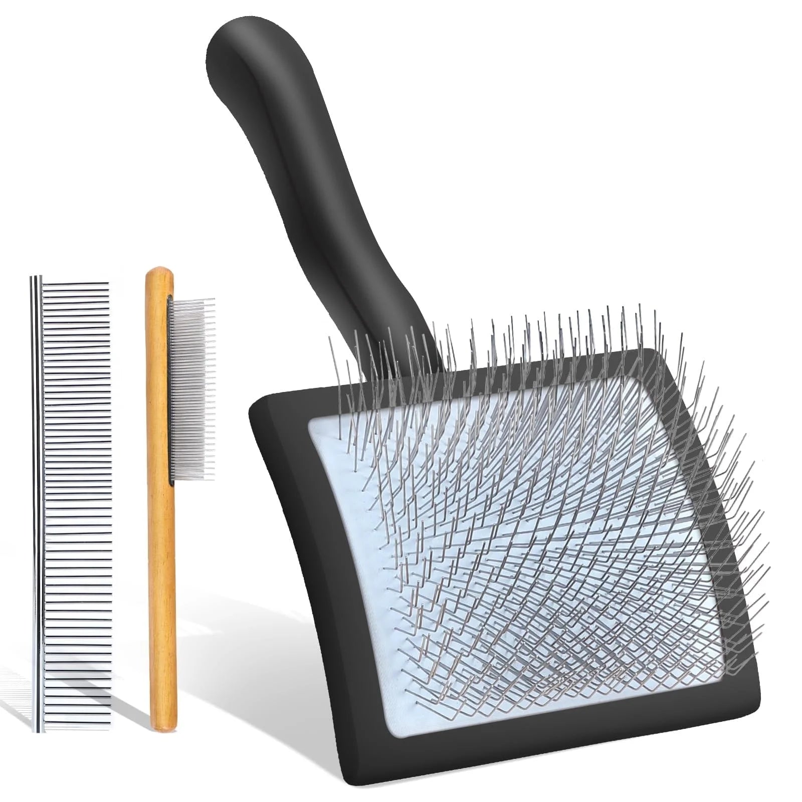 Dog Slicker Brush for Medium or Long Haired Dogs, Long Pin Slicker Brush for Removes Loose Hair, Tangles and Knots, Best Grooming Tools, Black