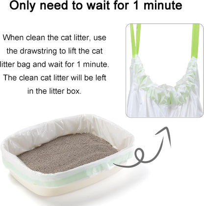 Sifting Cat Litter Box Liners, Litter Pan Disposable Bags 2 Mil Thickened Cat Litter Liners with Drawstring Weekly 7 Pack Litter Bags for Easy Cleaning (L (Pack of 28))