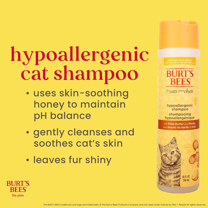 Hypoallergenic Cat Shampoo with Shea Butter and Honey, Gentle Kitten Shampoo for Indoor Cats with Dry or Sensitive Skin, Cat Bathing Supplies, 10 Fl Oz - 2 Pack
