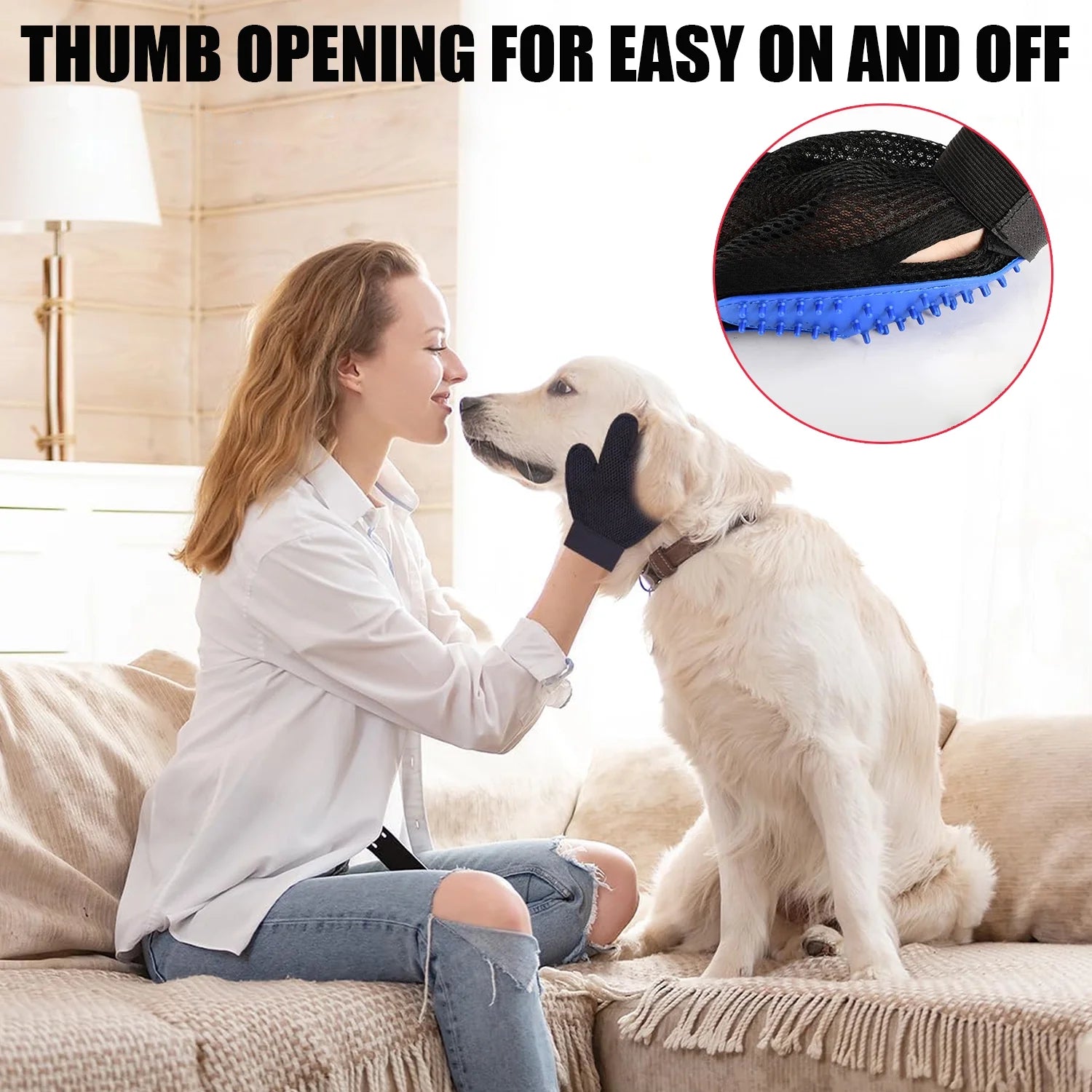 Pet Hair Remover Glove,1 Pair Grooming Gloves Brush for Dog & Cat with Long & Short Fur,Blue
