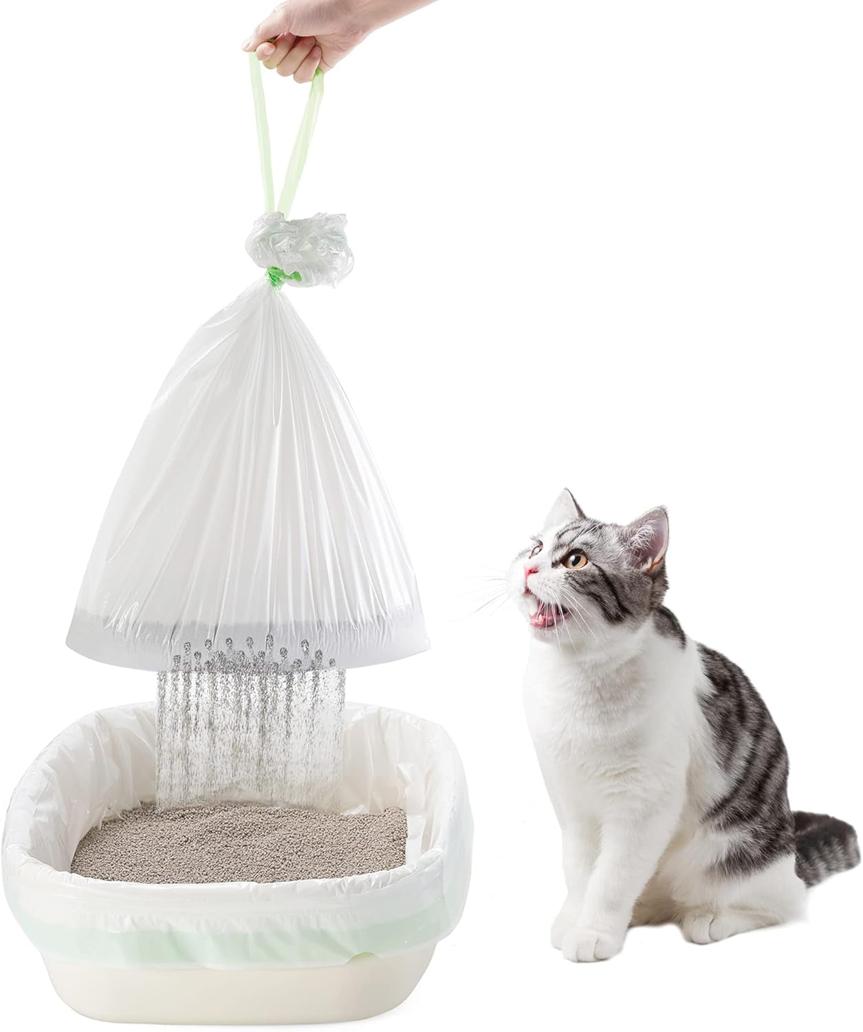 Sifting Cat Litter Box Liners, Litter Pan Disposable Bags 2 Mil Thickened Cat Litter Liners with Drawstring Weekly 7 Pack Litter Bags for Easy Cleaning (L (Pack of 28))