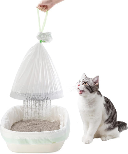 Sifting Cat Litter Box Liners, Litter Pan Disposable Bags 2 Mil Thickened Cat Litter Liners with Drawstring Weekly 7 Pack Litter Bags for Easy Cleaning (L (Pack of 28))