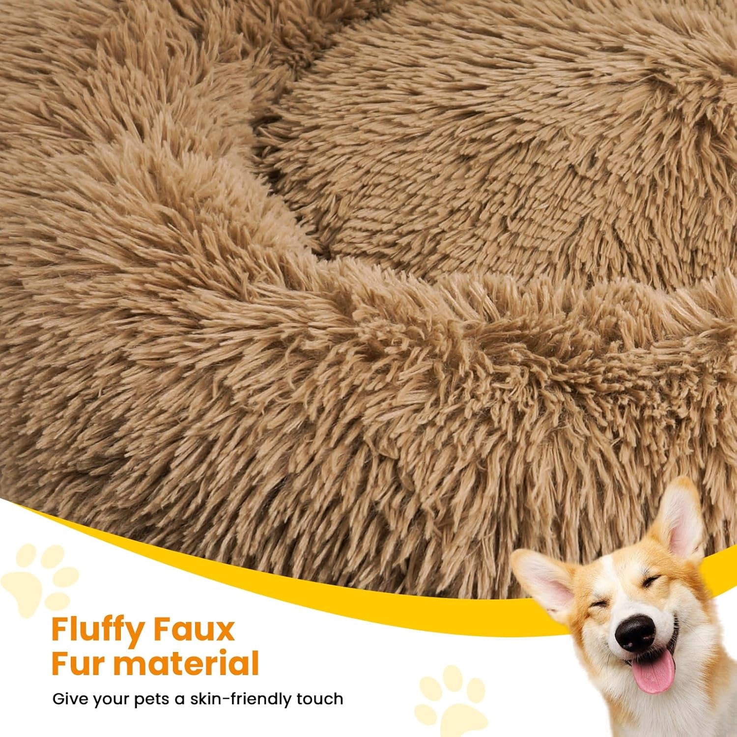 Calming Dog Beds for Large Dogs, Faux Fur Donut Cuddler Dog Bed, round Fluffy Pillow, Washable Pet Bed for Dogs up to 80Lbs, 36Inch