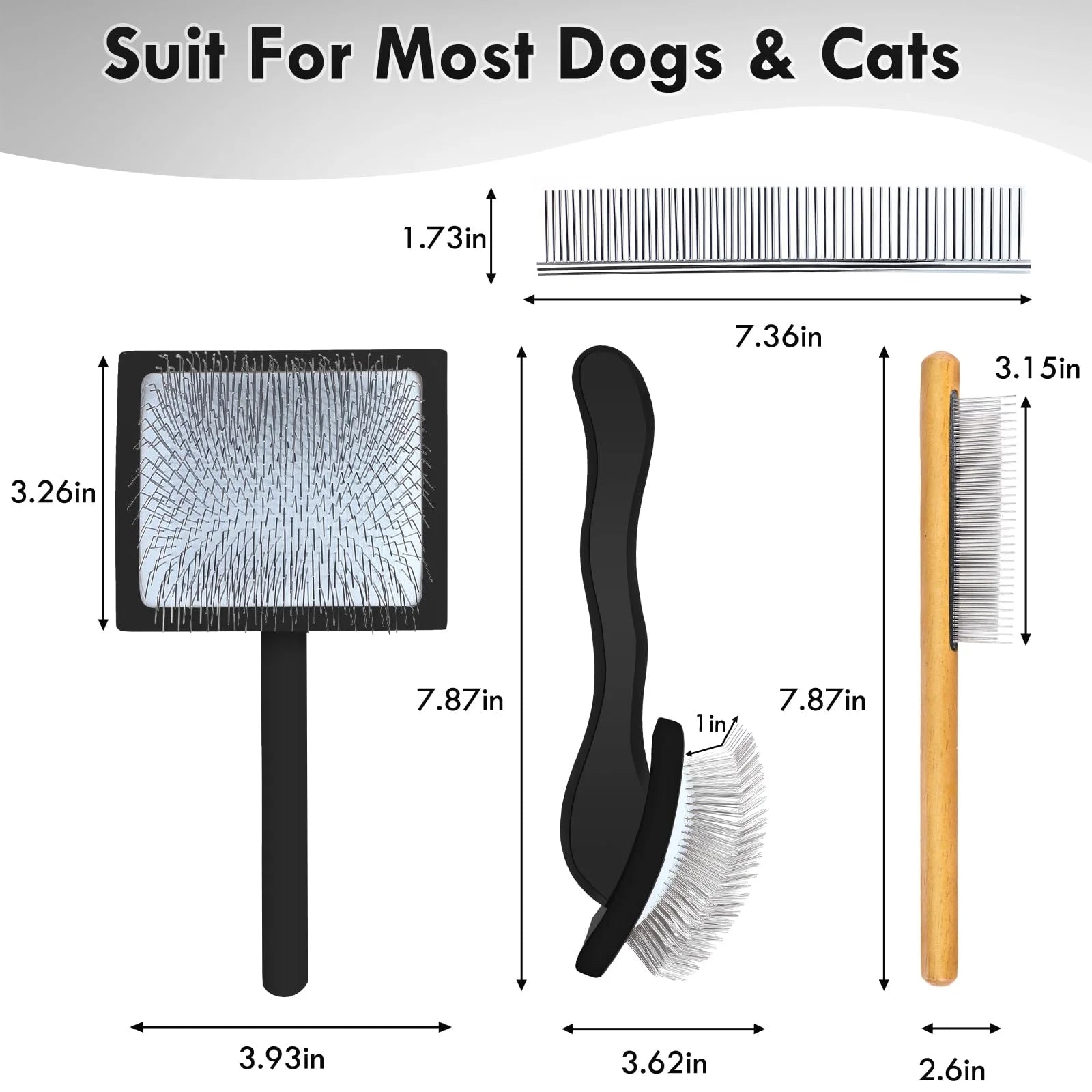 Dog Slicker Brush for Medium or Long Haired Dogs, Long Pin Slicker Brush for Removes Loose Hair, Tangles and Knots, Best Grooming Tools, Black