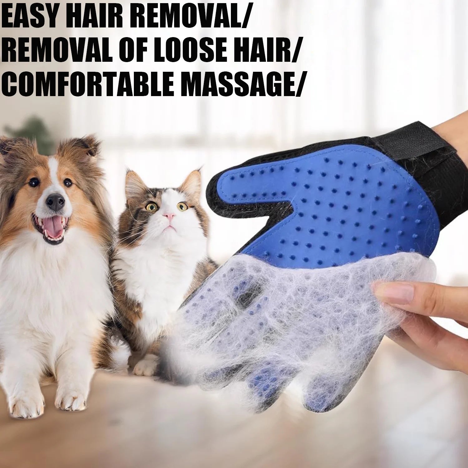 Pet Hair Remover Glove,1 Pair Grooming Gloves Brush for Dog & Cat with Long & Short Fur,Blue