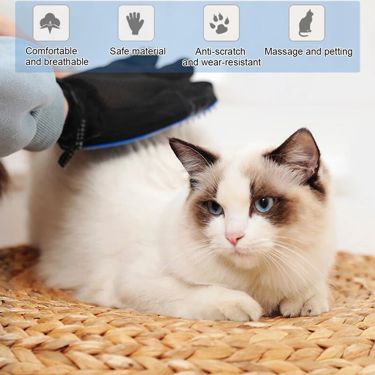 Pet Hair Remover Glove,1 Pair Grooming Gloves Brush for Dog & Cat with Long & Short Fur,Blue