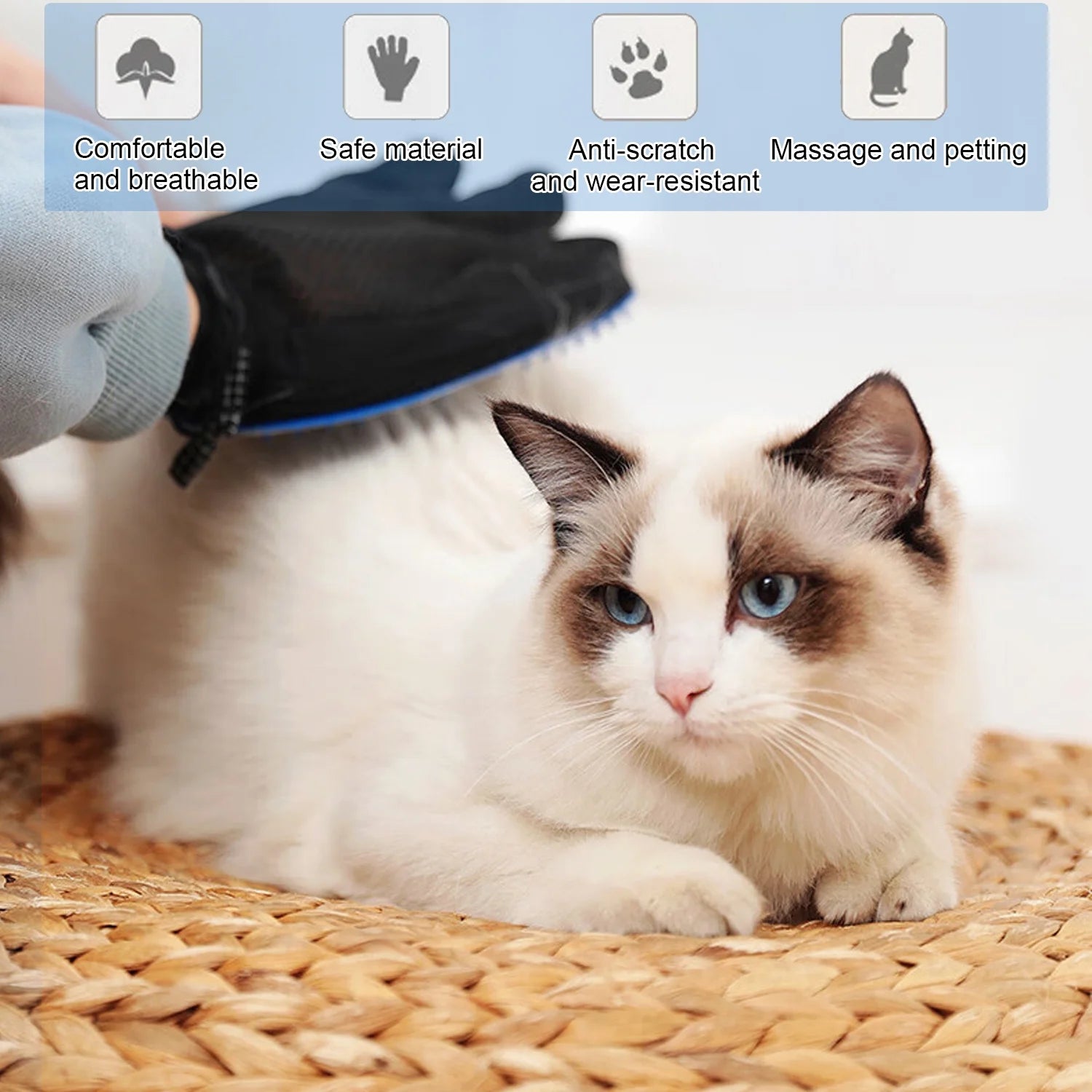 Pet Hair Remover Glove,1 Pair Grooming Gloves Brush for Dog & Cat with Long & Short Fur,Blue